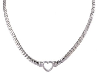 Silver Open Heart Chain Necklace, Stainless Steel for Women, Waterproof Necklace Girlfriend Gift, Cuban Chain, Gift for Wife GIft for Her