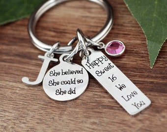 Sweet 16 Gift, Personalized Sweet 16 Keychain, Sweet Sixteen Jewelry, Gift for Teenager, 16th Birthday Gift, Hand Stamped, Sweet 16 Birthday