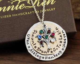 Personalized Family Tree Grandma Necklace, Hand Stamped Necklace, Personalized Necklace, Tree of Life Jewelry, Gift for Grandma, Mothers Day