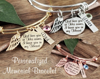 Personalized Memorial Bracelet, God has you in His arms I have you in my heart, Personalized Memorial Gift, Remembrance Bracelet,Loss of Dad