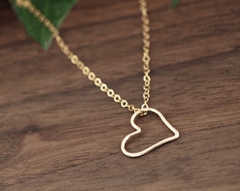 14kt Gold Filled Open Heart Necklace, Heart Necklace, Heart Jewelry, Love Necklace, Dainty Choker Necklace, Heart Outline, Sideways Heart