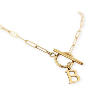 Initial Paperclip Necklace, Gold Link Chain Choker, Personalized