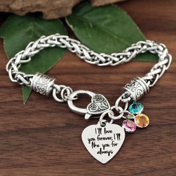 I'll love you forever, I'll Like You For Always, my Mommy you'll be, Mother's Day Gift, Silver Bracelet for Mom, Love You Forever