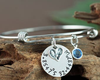 Bracciale coordinato, bracciale cuore, braccialetto braccialetto personalizzato, bracciale fascino braccialetto d'argento, bracciale pietra di nascita, gioielli coordinati