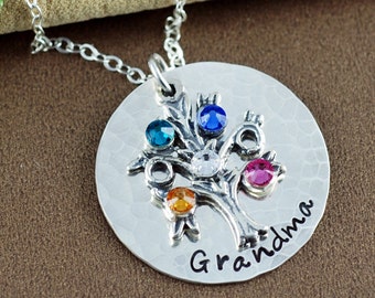 Personalized Family Tree Grandmother Jewelry, Hand Stamped Necklace, Personalized Tree of Life Jewelry,  Family Tree Necklace, Gift for Mom