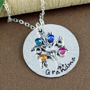 Personalized Family Tree Grandmother Jewelry, Hand Stamped Necklace, Personalized Tree of Life Jewelry,  Family Tree Necklace, Gift for Mom