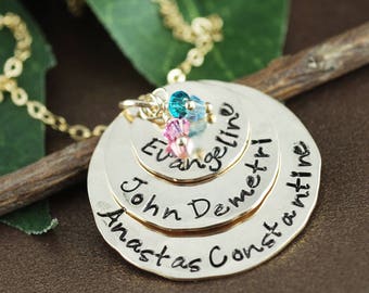 Personalized Mother's Necklace, Hand Stamped Mom Necklace, Mommy Necklace, Mother's Day Gift, Birthstone Jewelry, Name Necklace for Mom