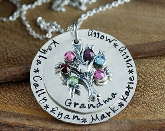 Personalized Family Tree Necklace, Hand Stamped Necklace, Grandma Necklace, Grandma Jewelry, Tree of Life Jewelry, Gift for Grandma