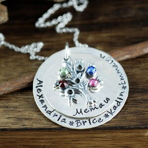 Family Tree Grandmother Necklace, Hand Stamped Necklace, Personalized Sterling Silver Necklace, Tree of Life Jewelry, Gift for Grandma