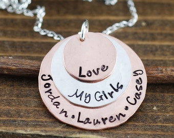 Hand Stamped Mommy Necklace - Personalized Necklace - Mothers Necklace - Love my Girls Necklace - Name Necklace - Gift for Mom