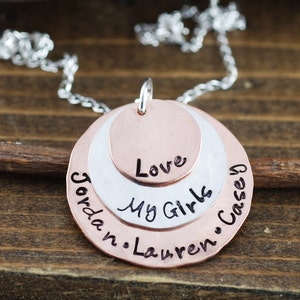 Hand Stamped Mommy Necklace - Personalized Necklace - Mothers Necklace - Love my Girls Necklace - Name Necklace - Gift for Mom