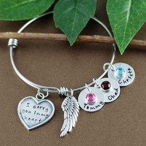 I Carry You in My Heart Bracelet, Memorial Bracelet, Personalized Memorial Bangle Bracelet, Miscarriage Gift, Loss of Child Gift