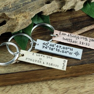 Engraved Keychains, Personalized KeyChain, Coordinates KeyChain, Bible Verse Keychain, Religious KeyChain, Gift for Him, Girlfriend Keychain image 1