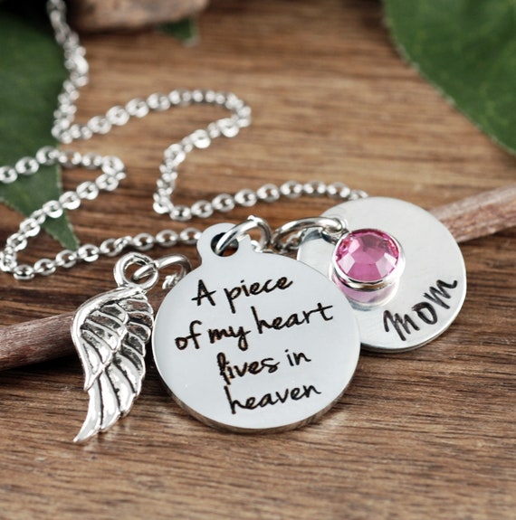 Personalized Memorial Necklace,  A piece of my heart lives in heaven Necklace, Remembrance Necklace, In Memory Of Mom, Loss of Parent GIft