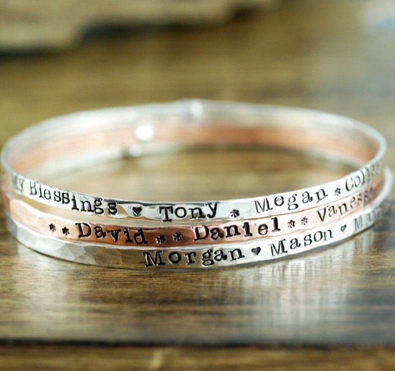 Personalized Bangle Bracelet Annie Reh Stamped Name Bangle Bracelet Personalized Bangle Bracelet Mother/'s Bracelets Gift for Mom