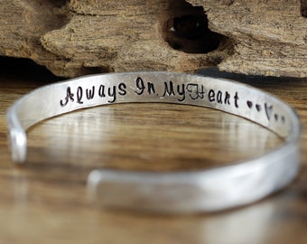 Secret Message Bracelet, Personalized Cuff Bracelets, Always in my Heart, , Loss of Loved One, Remembrance Jewelry, Memorial Bracelet