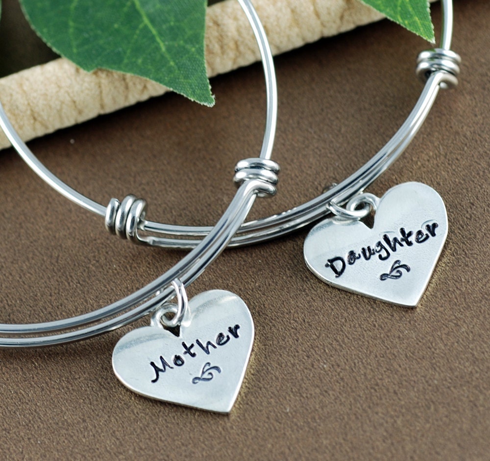 Mother & Daughter Bangle Bracelet Hand Stamped Bracelet Etsy