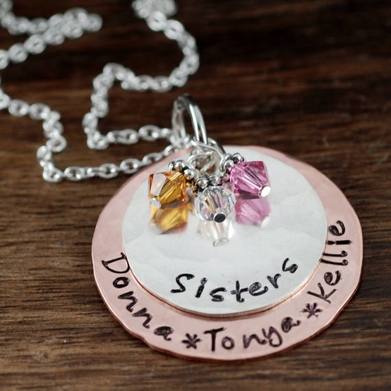 Personalized Sister GIfts, Sister Necklace, Gift for Sister, Hand Stamped Sister Necklace, Mixed Metal Necklace, gift for sister