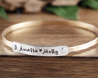 Personalized Name Bracelet, Mothers Bracelet, Friendship Bracelets, Stackable Cuff Bracelets, Personalized Bangle Bracelet, Gift for Mom