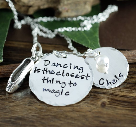 Dance Jewelry, Personalized Necklace, Hand Stamped Necklace, Gift for Dance Teacher, Dance Slipper Jewelry, Gift for Dancer, Gift for her