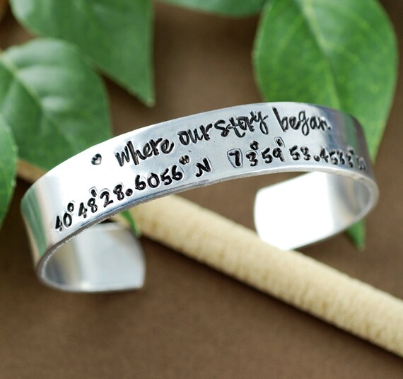 Where our Story Began, Coordinate Cuff Bracelet Custom Cuff Bracelets, Longitude Latitude Bracelet, Personalized Bracelets, Location