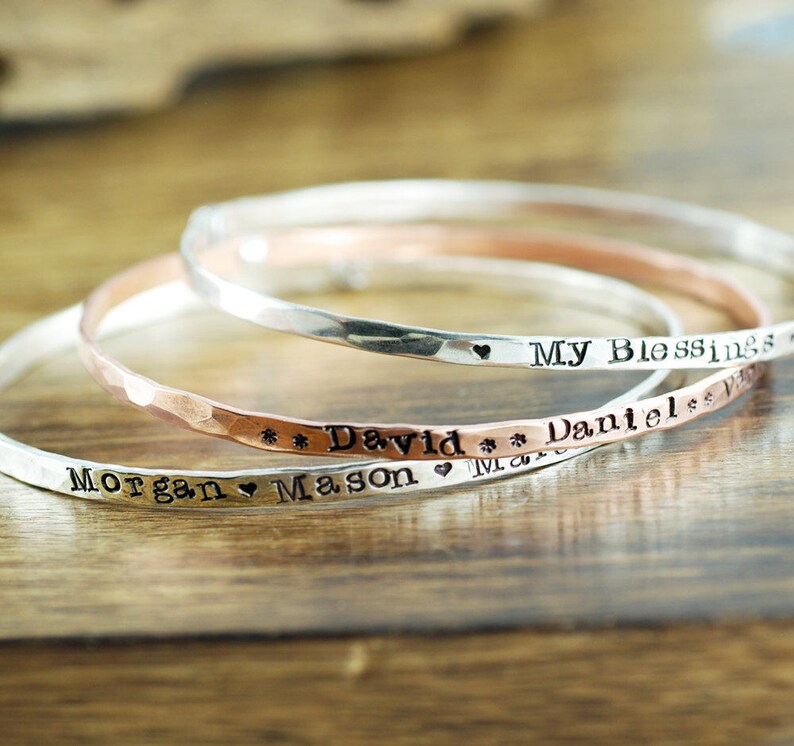 Personalized Bangle Bracelet Annie Reh Stamped Name Bangle Bracelet Personalized Bangle Bracelet Mother/'s Bracelets Gift for Mom