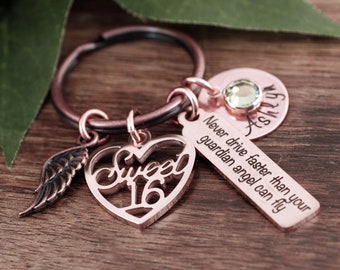 New Driver Keychain, Drive Safe Keychain, Never Drive Faster Guardian Angel Keychain, Teen Driver, 16th Birthday Gift, Sweet 16 Keychain