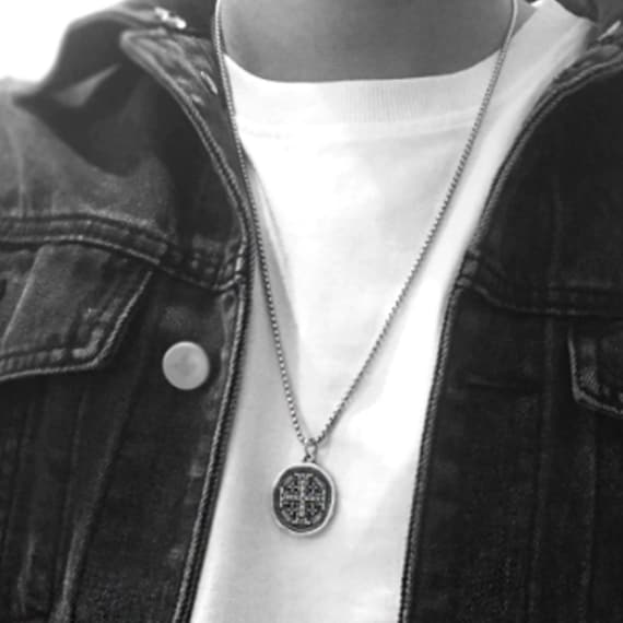 Men's Cross Necklace, Greek Cross Necklace, Jerusalem Cross Coin Necklace, Religious Men's Necklace, Religious Pendant Necklace,