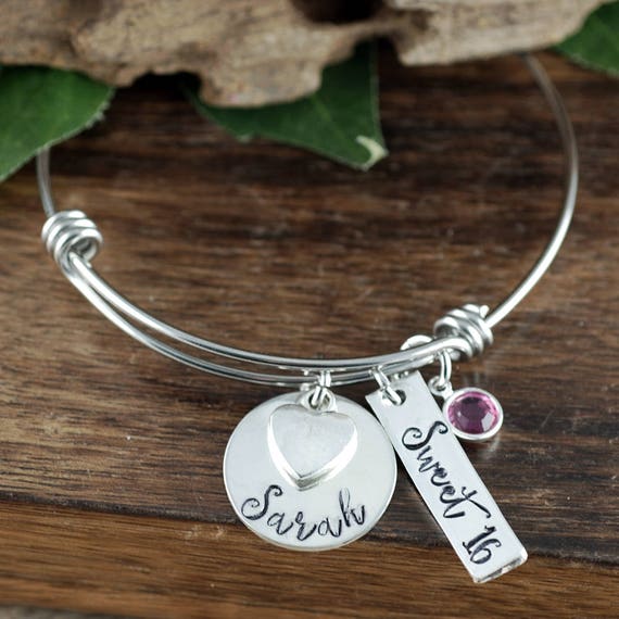 Sweet 16 Bracelet, Personalized Sweet 16 Jewelry, Sweet 16 Gift, Gift for Teenager, 16th Birthday Gift, Hand Stamped, Charm Bracelet