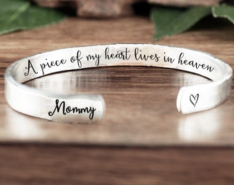 A piece of my heart lives in heaven Cuff Bracelet, Memorial Cuff Bracelet, Memorial Gift, Loss of Parent, Loss of Loved One, Sympathy Gift