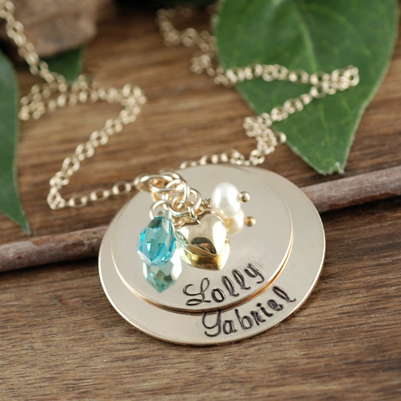 Personalized Grandma Necklace, Hand Stamped Grandma Jewelry, Gold Nana Necklace, Birthstone Necklace, Gift for Grandma, Nana image 3
