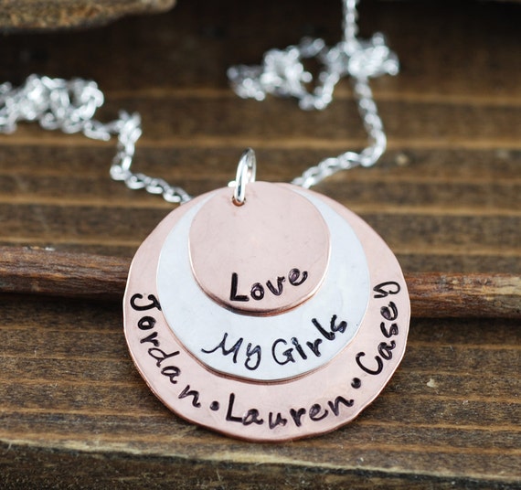 Hand Stamped Mommy Necklace - Personalized Necklace - Mothers Necklace - Love my Girls Necklace - Name Necklace - Gift for Mom