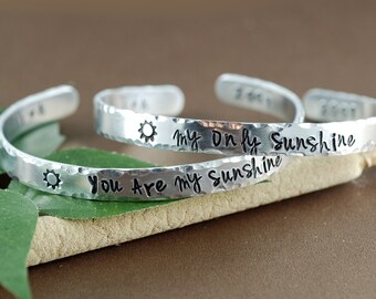 Silver Cuff Bracelet, You are my sunshine, My only Sunshine Cuff, Personalized Bracelets, Hand Stamped Bracelets, Custom Bangle Bracelets