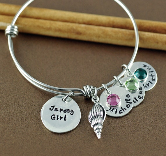 Jersey Girl Bracelet - Shell Jewelry - Hand Stamped Bangle Bracelet - Beach Jewelry - Gift for Beach Lover, Personalized Beach