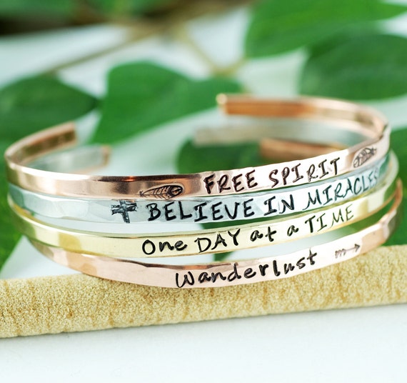 Inspirational Cuff Bracelet Quote Bracelets Stackable Cuff