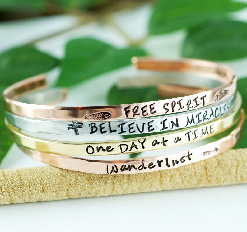 Inspirational Cuff Bracelet Quote Bracelets Stackable Cuff Etsy