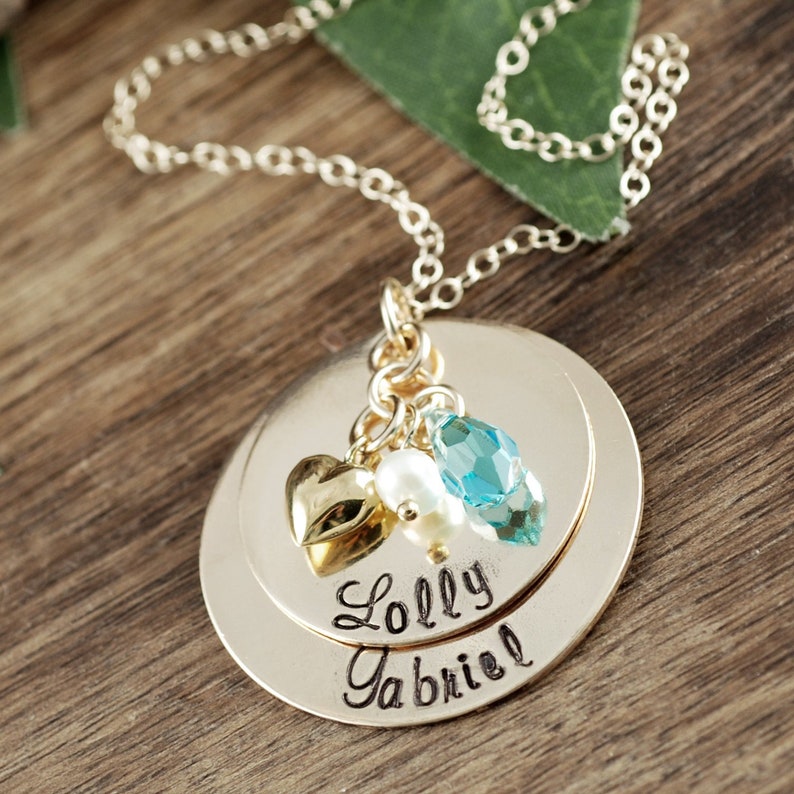 Personalized Grandma Necklace, Hand Stamped Grandma Jewelry, Gold Nana Necklace, Birthstone Necklace, Gift for Grandma, Nana image 1