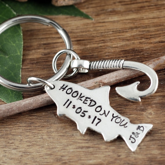 Hooked on You Personalized Keychain, Anniversary Keychain, Gift for Boyfriend, Couples Keychain, Personalized Fishing Keychain, Gift for Him