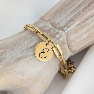 Personalized Paperclip Bracelet, Initial Charm 18k Bracelet, Chunky Bracelet, Rectangle Bracelet, Open Link Bracelet, Layering Bracelet,