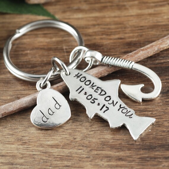 Hooked on You, Daddy Personalized Keychain, Dad Keychain, Gift for Dad, Father's Day Keychain, Personalized Fishing Keychain, Gift for Him