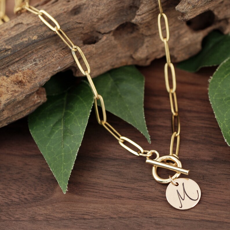 Paperclip Chain Necklace Personalized Gold Initial Necklace Etsy