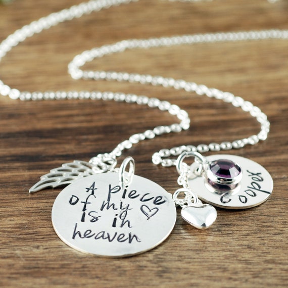 A piece of my heart lives in heaven Necklace, Memorial Necklace, Personalized Necklace. Remembrance Necklace, Pregnancy Loss, in memory of