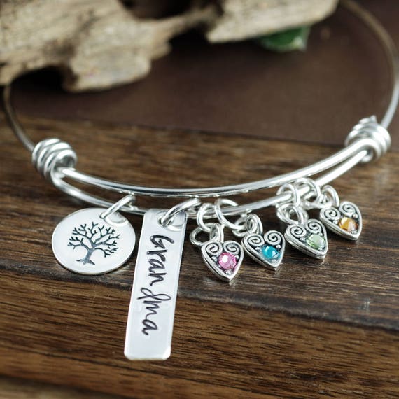 Personalized Grandma Bracelet, Family Tree Bracelet, Mother's Birthstone Bangle Bracelet , Bar Jewelry, Mother's Day Gift, Gift for Grandma