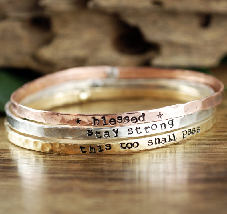 Personalized Bangle Bracelet Annie Reh Stamped Name Bangle Bracelet Personalized Bangle Bracelet Mother/'s Bracelets Gift for Mom