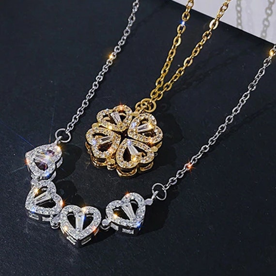 Gift For Wives|customized Gold Necklace With Heart & Four-leaf Clover -  Mothers Day Gift