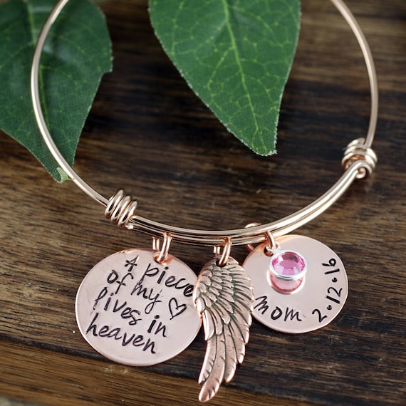 A Piece of my Heart Lives in Heaven, Personalized Memorial Charm Bracelet, Memorial Bangle Bracelet, Remembrance Bracelet, Loss of Child