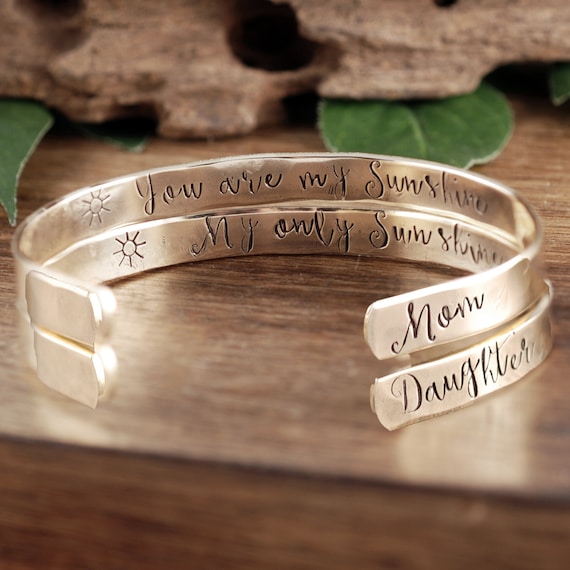 Your are my Sunshine Bracelet, My Only Sunshine Bracelet, You are my Sunshine Jewelry, Custom Cuff Bracelet, Mother Daughter Bracelet Set