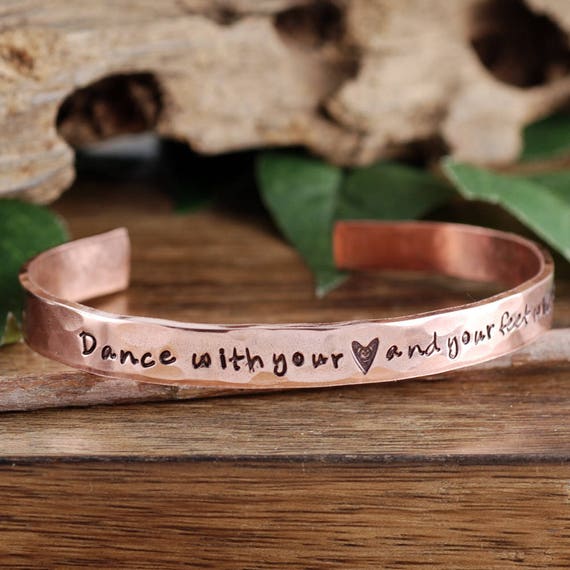 Personalized Dance Bracelets, Copper Cuff Bracelet, Dance with your Heart Jewelry, Dance Bracelet, Dance Gift, Gift for Dancer, Gift for her