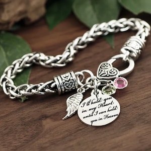 I&#39;ll hold you in my Heart Bracelet, Memorial Bracelet, Remembrance, Loss of Loved One, Angel Wing Jewelry, Bereavement Gift, Memorial Gift
