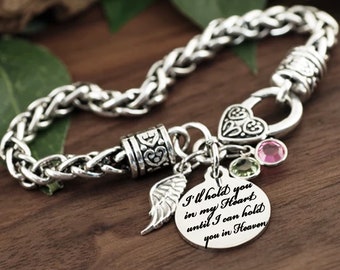 I'll hold you in my Heart Bracelet, Memorial Bracelet, Remembrance, Loss of Loved One, Angel Wing Jewelry, Bereavement Gift, Memorial Gift